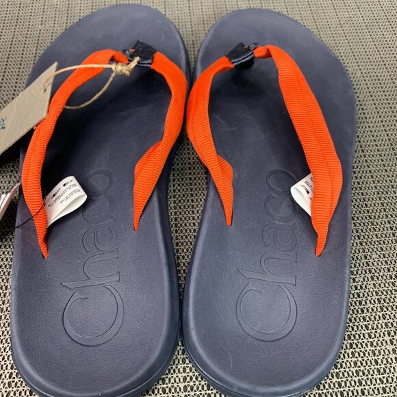 Chaco Mens Size 9 Pitch Gray Lowdown Flip-Flops With Orange Straps - Picture 4 of 8